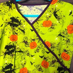 Halloween pumpkin & witch Scrub top